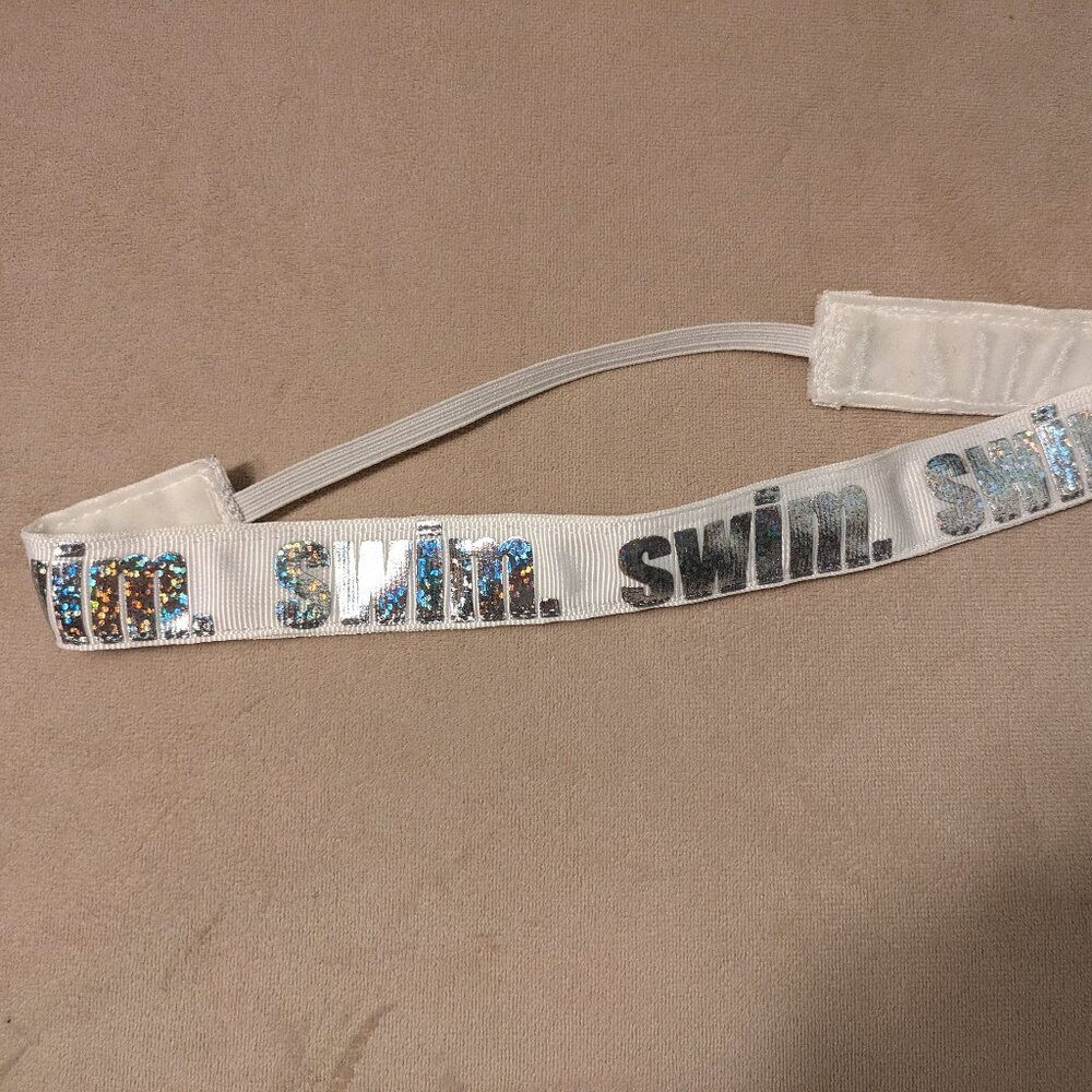 Hand-Sewn Swim Headband -  No-Slip w/ Velvet Backing, Silver, Athletic Aesthetic
